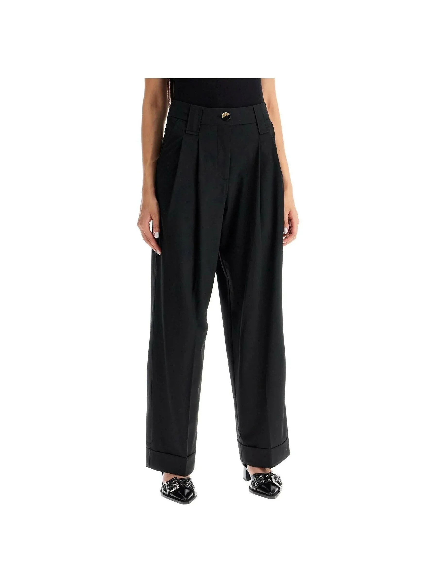 Drapey Melange Wide-Leg Trousers