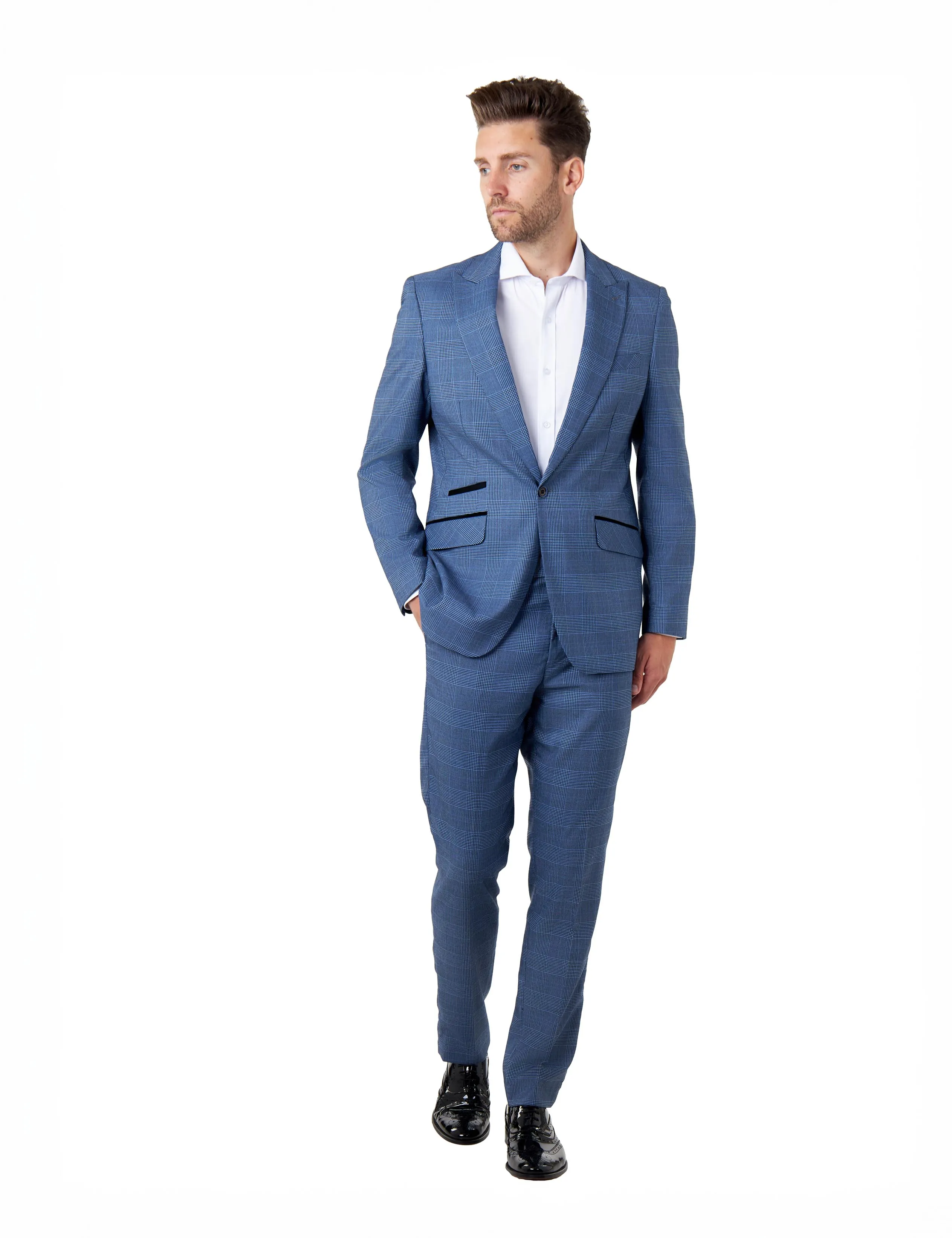 EKON - Blue Prince of Wales Check Suit Tailored Fit