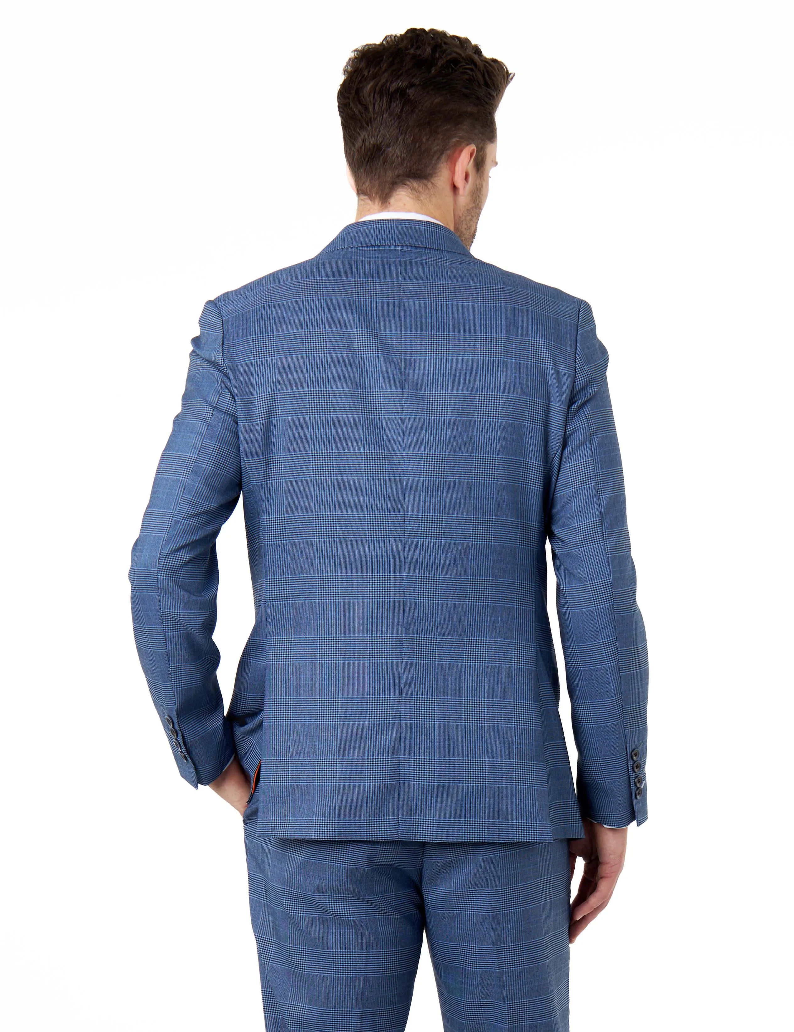 EKON - Blue Prince of Wales Check Suit Tailored Fit