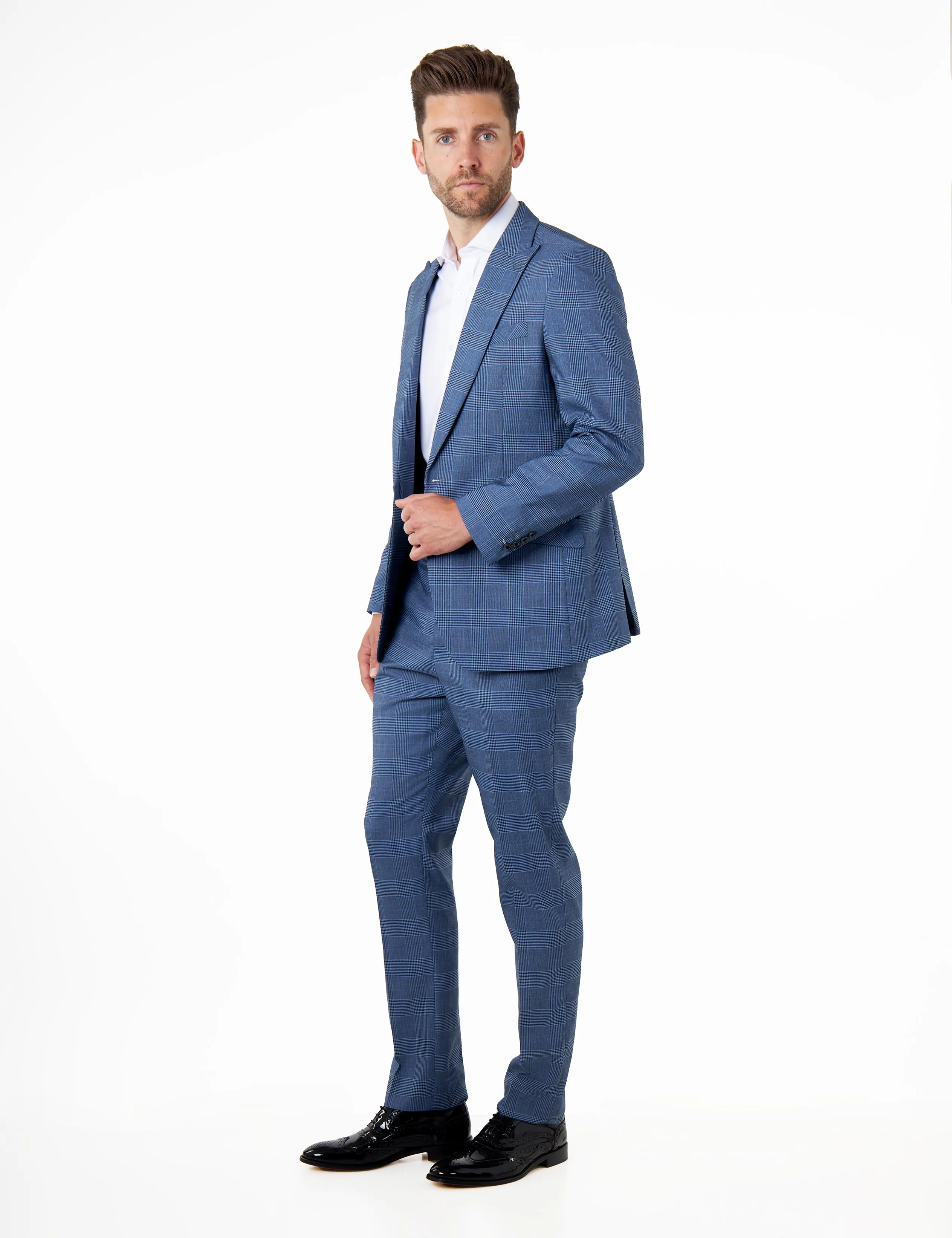 EKON - Blue Prince of Wales Check Suit Tailored Fit