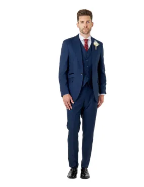 EKON - Navy Prince of Wales Check Suit 3 Piece Tailored Fit