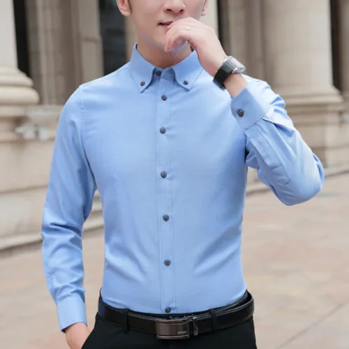 Elegant Men's Oxford Shirt: Slim Fit, Long Sleeve, Versatile Colors