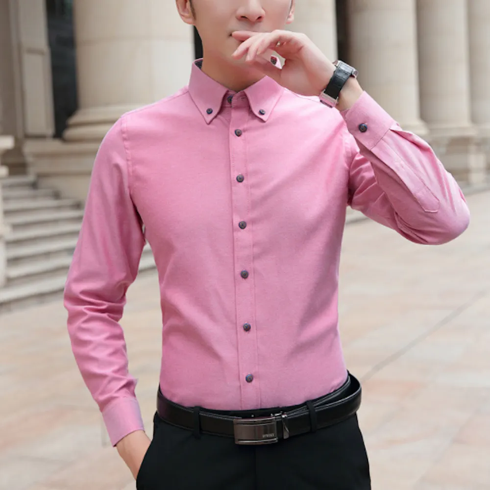 Elegant Men's Oxford Shirt: Slim Fit, Long Sleeve, Versatile Colors