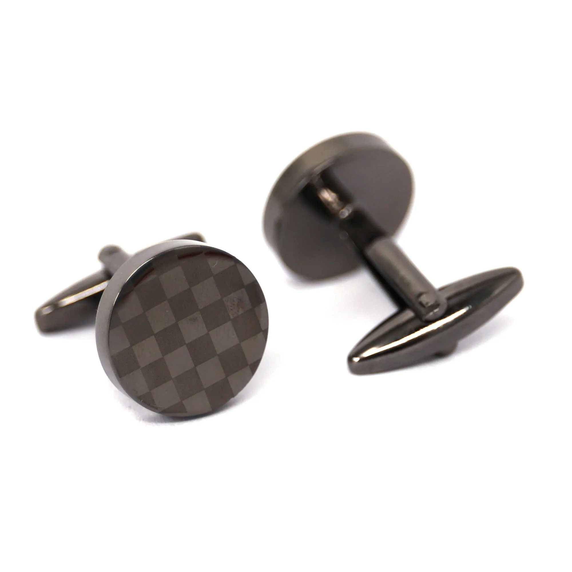 F1 check Flag laser Round Cufflinks in Grey  (Online Exclusive)