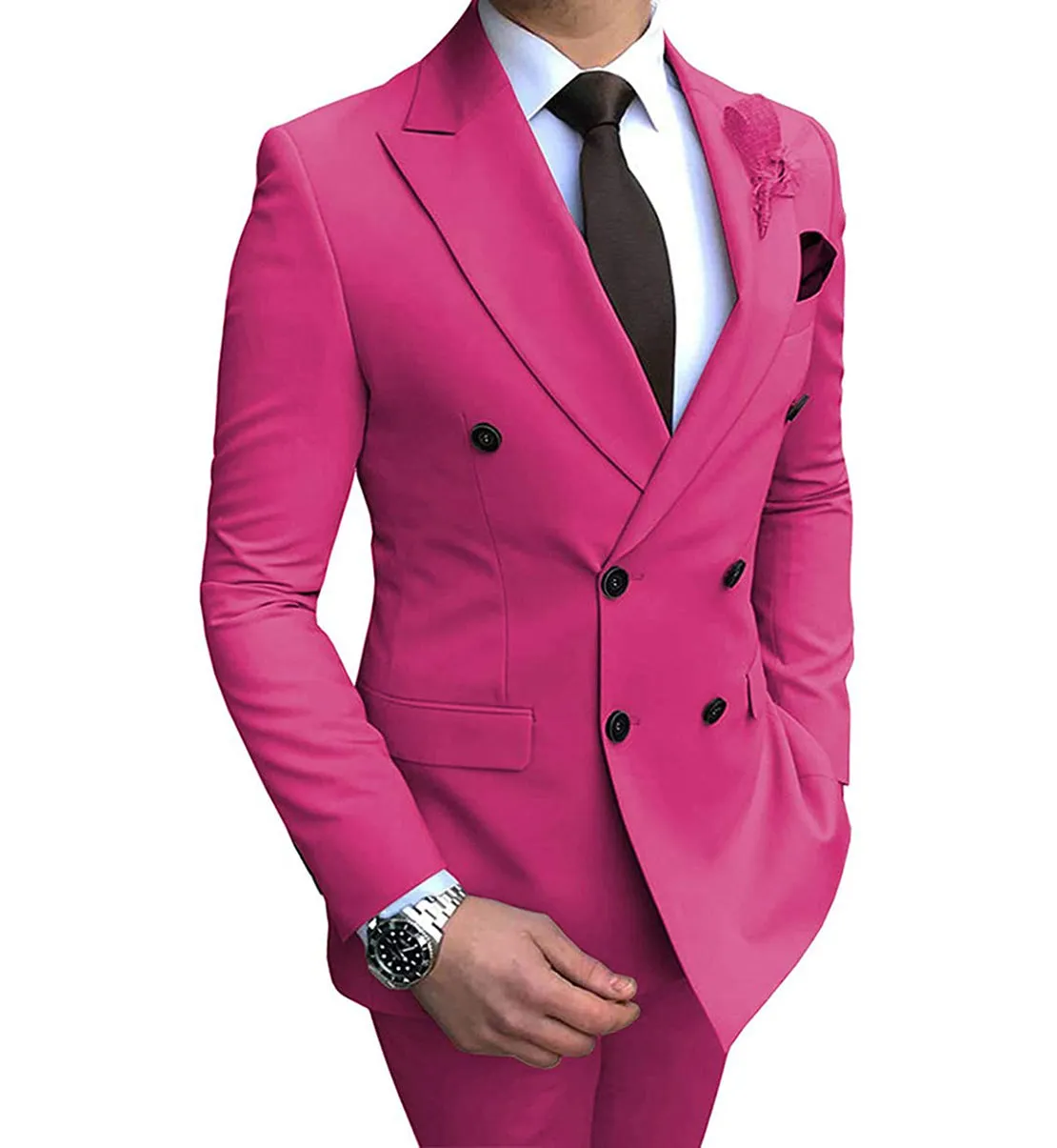 Fashion 2 Pieces Mens Suit Flat Peak Lapel Tuxedos For Wedding (Blazer Pants)