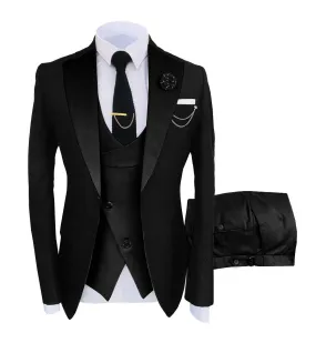 Fashion Men's Suits Slim Fit 3 Pieces Notch Lapel Tuxedos (Black Blazer Vest  Pant)