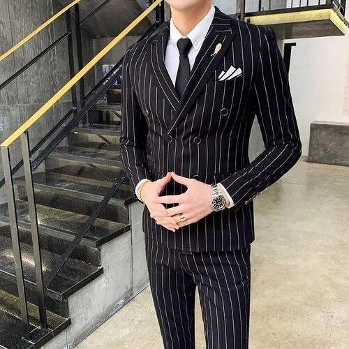 Formal Striped Double-Breasted Suits