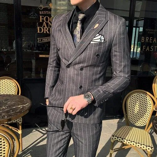 Formal Striped Double-Breasted Suits