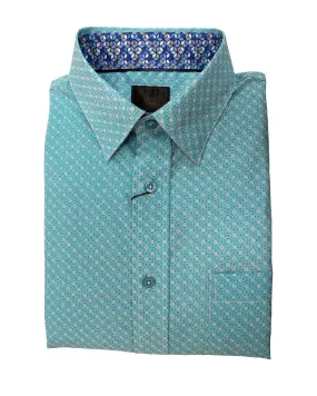 F/X Fusion Teal Micro Print Hidden Button Down Sport Shirt