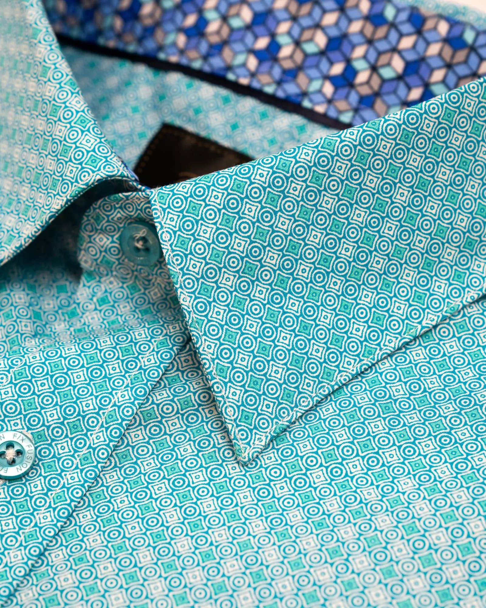 F/X Fusion Teal Micro Print Hidden Button Down Sport Shirt