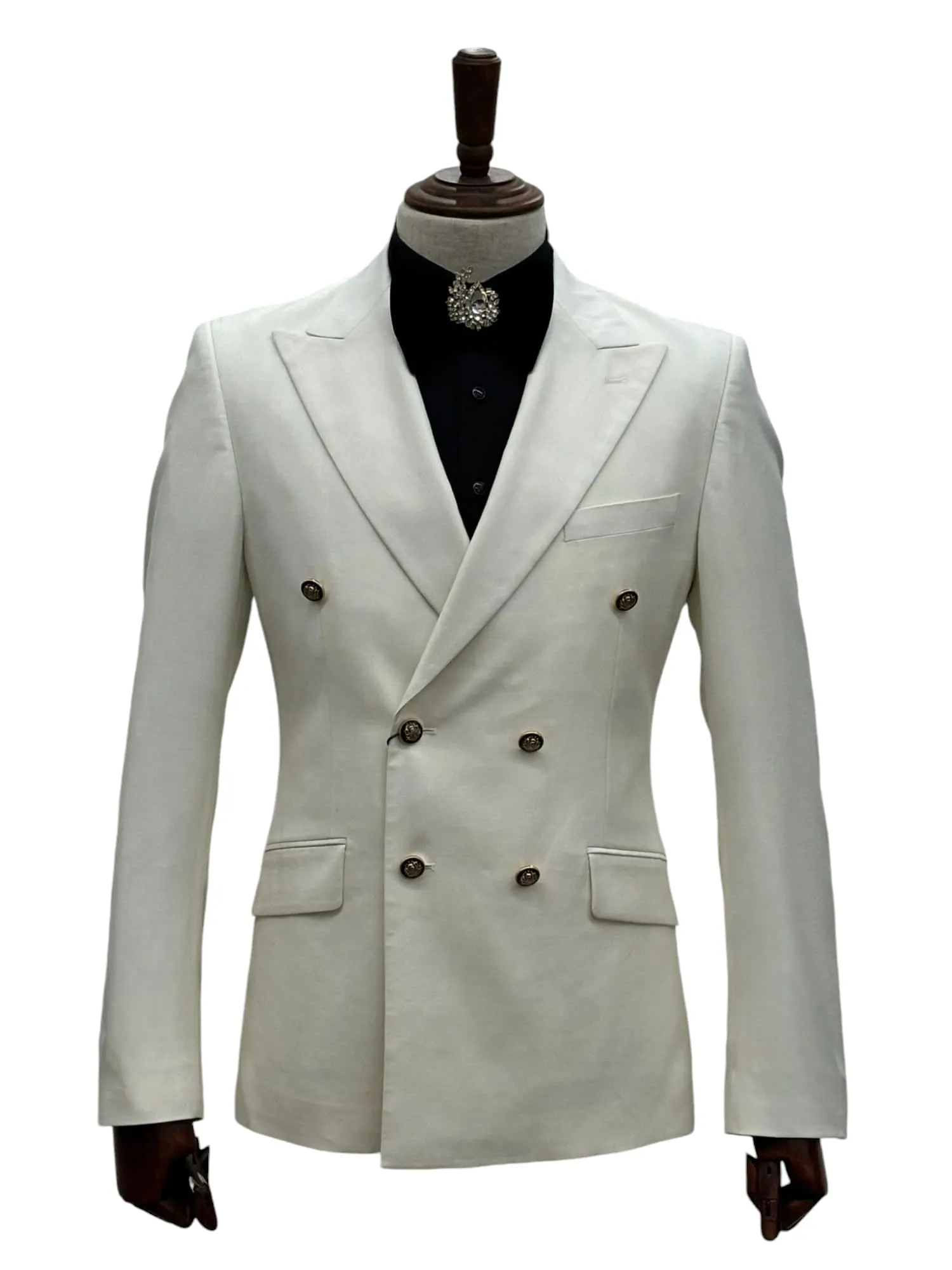 Giovanni Testi Double Breasted Sharkskin Slim Fit Suit GT6DB-1501 IVORY