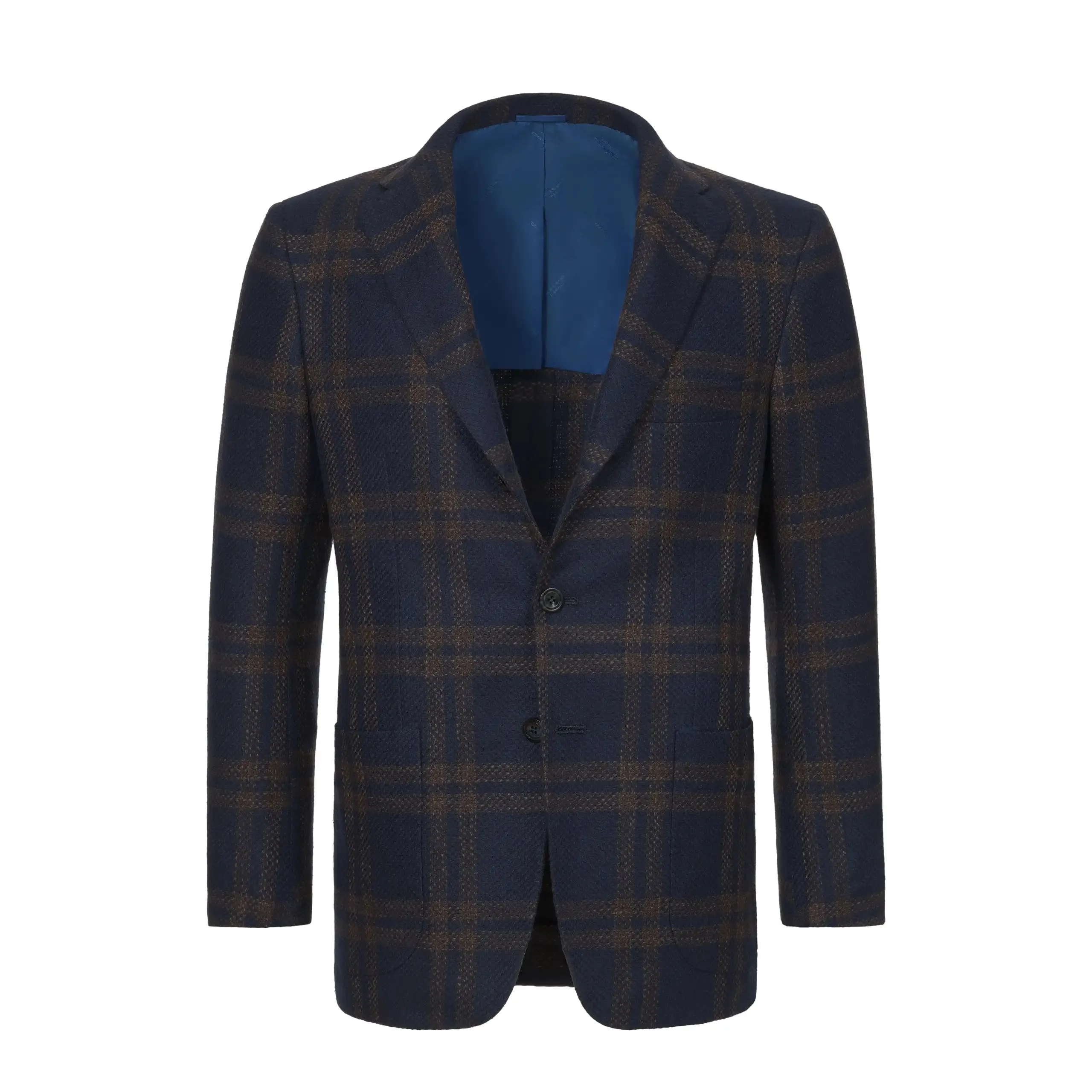 Glencheck Cashmere-Blend Jacket in Royal Blue and Brown