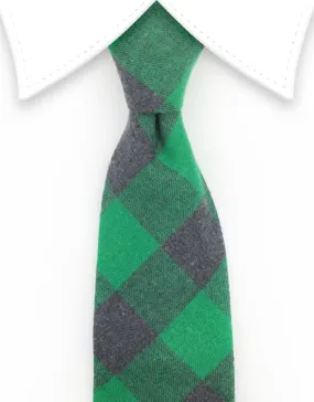 Green & Charcoal Cotton Check Tie