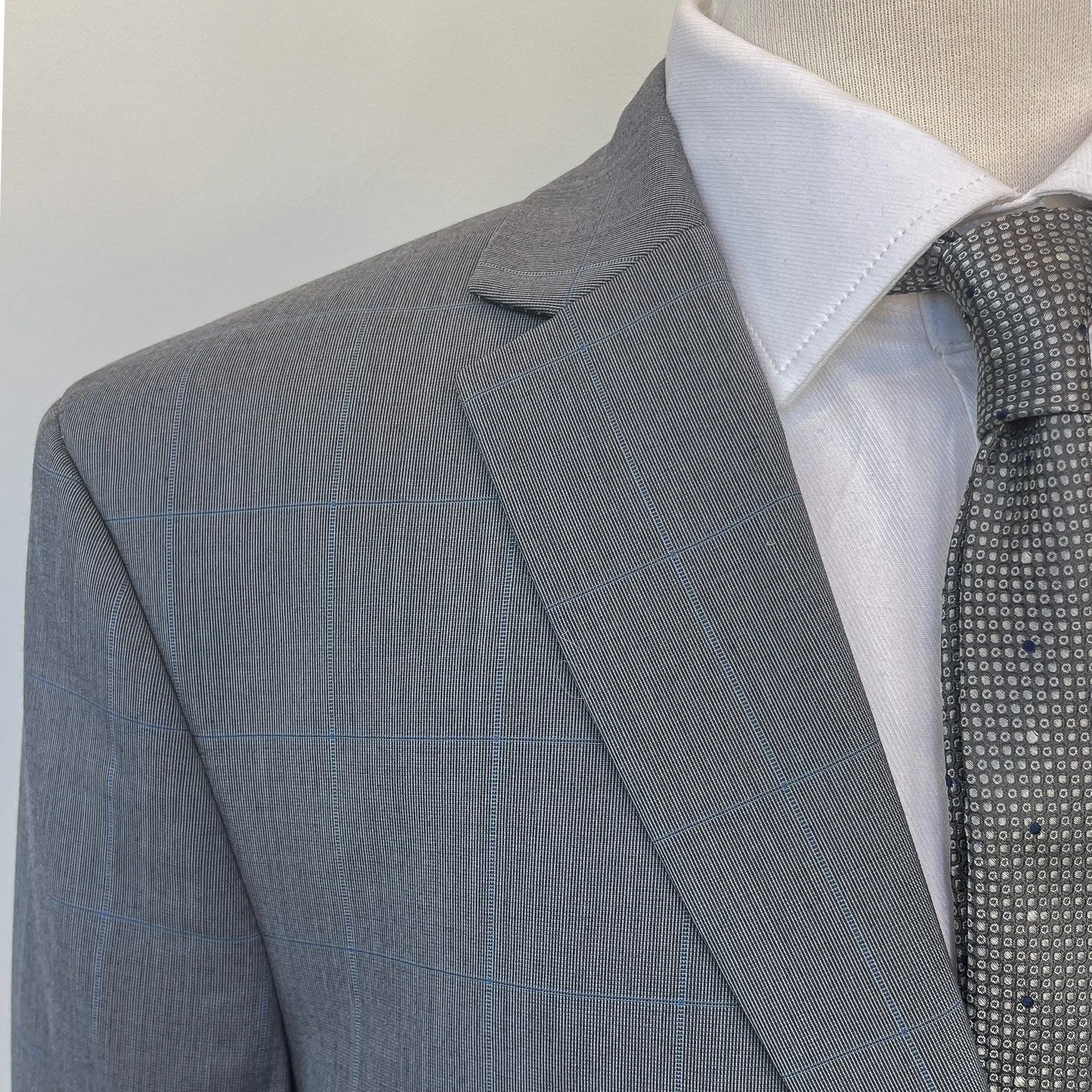 Grey Blue Windowpane Suit