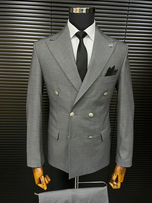 Grey Bone Button Double-Breasted Slimfit Suit SCB-203