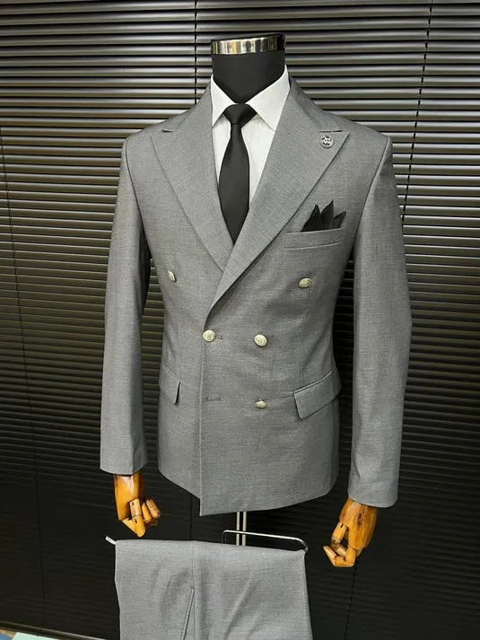 Grey Bone Button Double-Breasted Slimfit Suit SCB-203