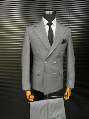 Grey Bone Button Double-Breasted Slimfit Suit SCB-203