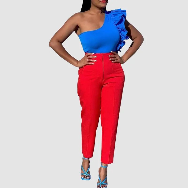 High-Waisted Solid Color Trousers