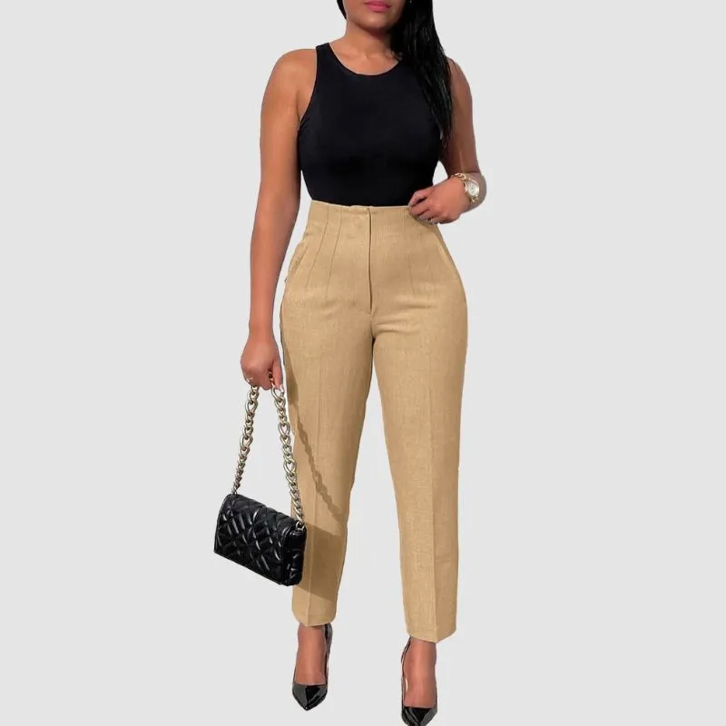 High-Waisted Solid Color Trousers