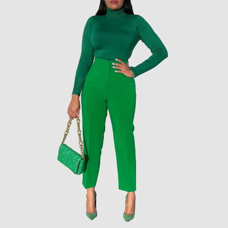 High-Waisted Solid Color Trousers