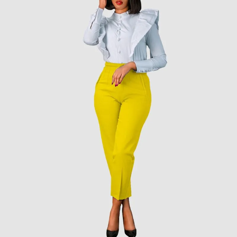 High-Waisted Solid Color Trousers