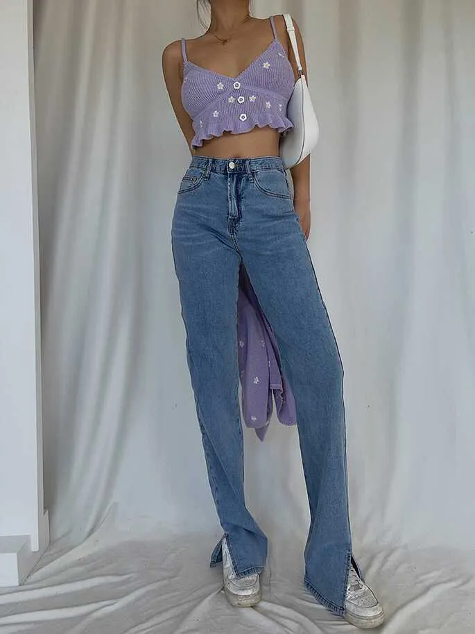 High-Waisted Straight Pants