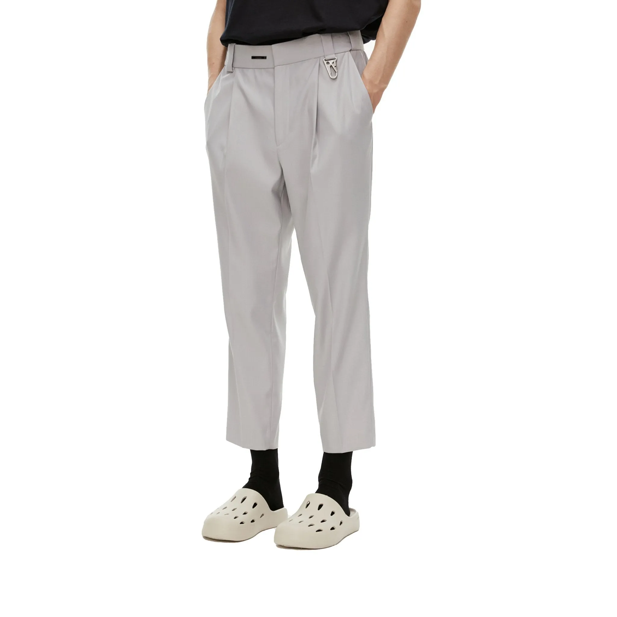 Hook Single Pleated Standard Waist Pants White