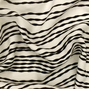 Ivory-Black Bump Stripe Printed Striated Texture Crepe Fabric