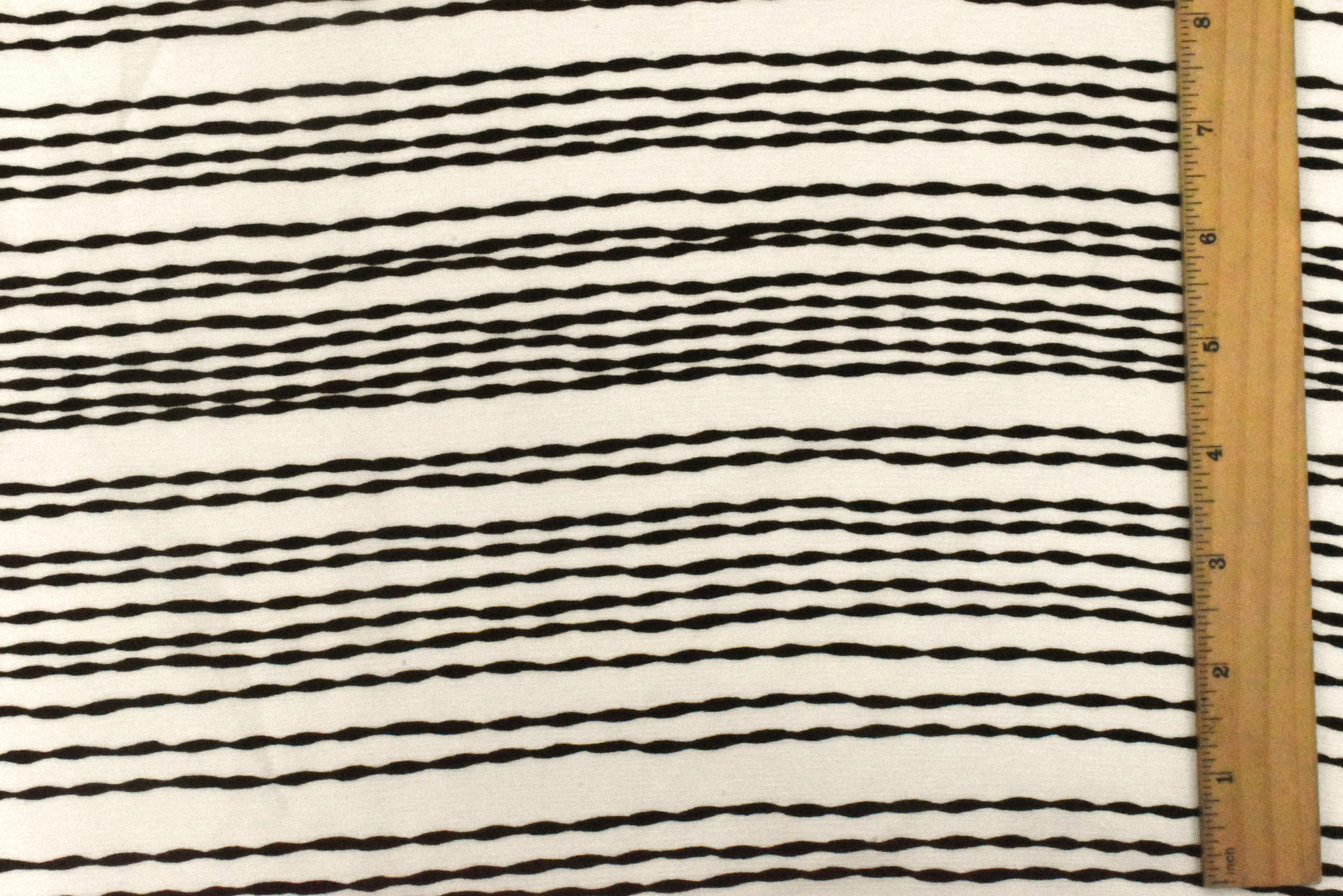 Ivory-Black Bump Stripe Printed Striated Texture Crepe Fabric