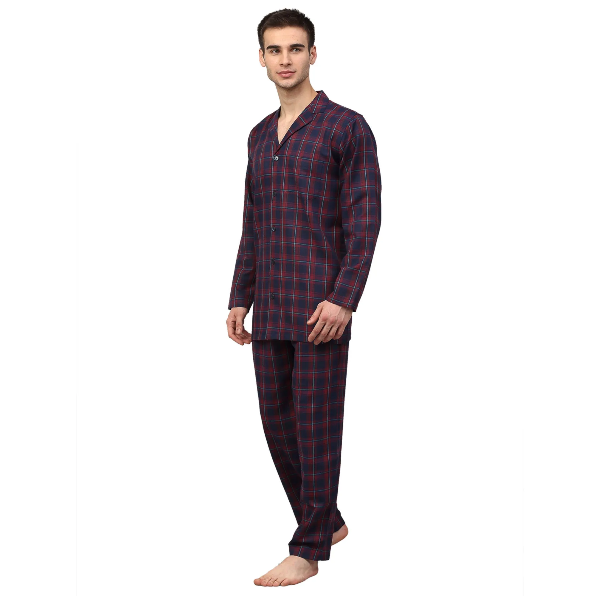 Jashvi Men's Blue Checked Night Suits