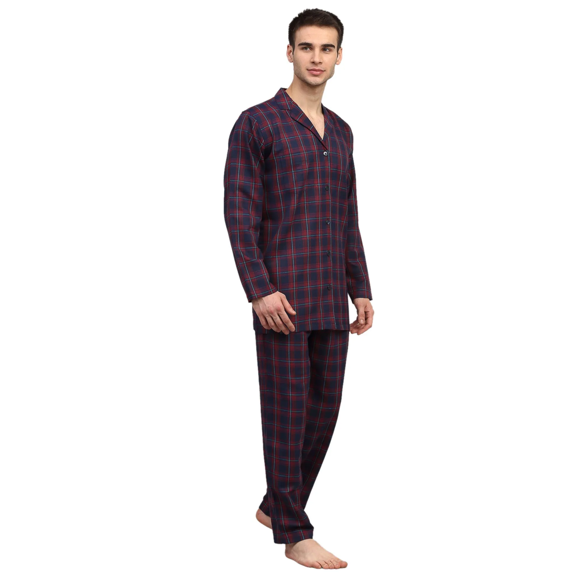 Jashvi Men's Blue Checked Night Suits