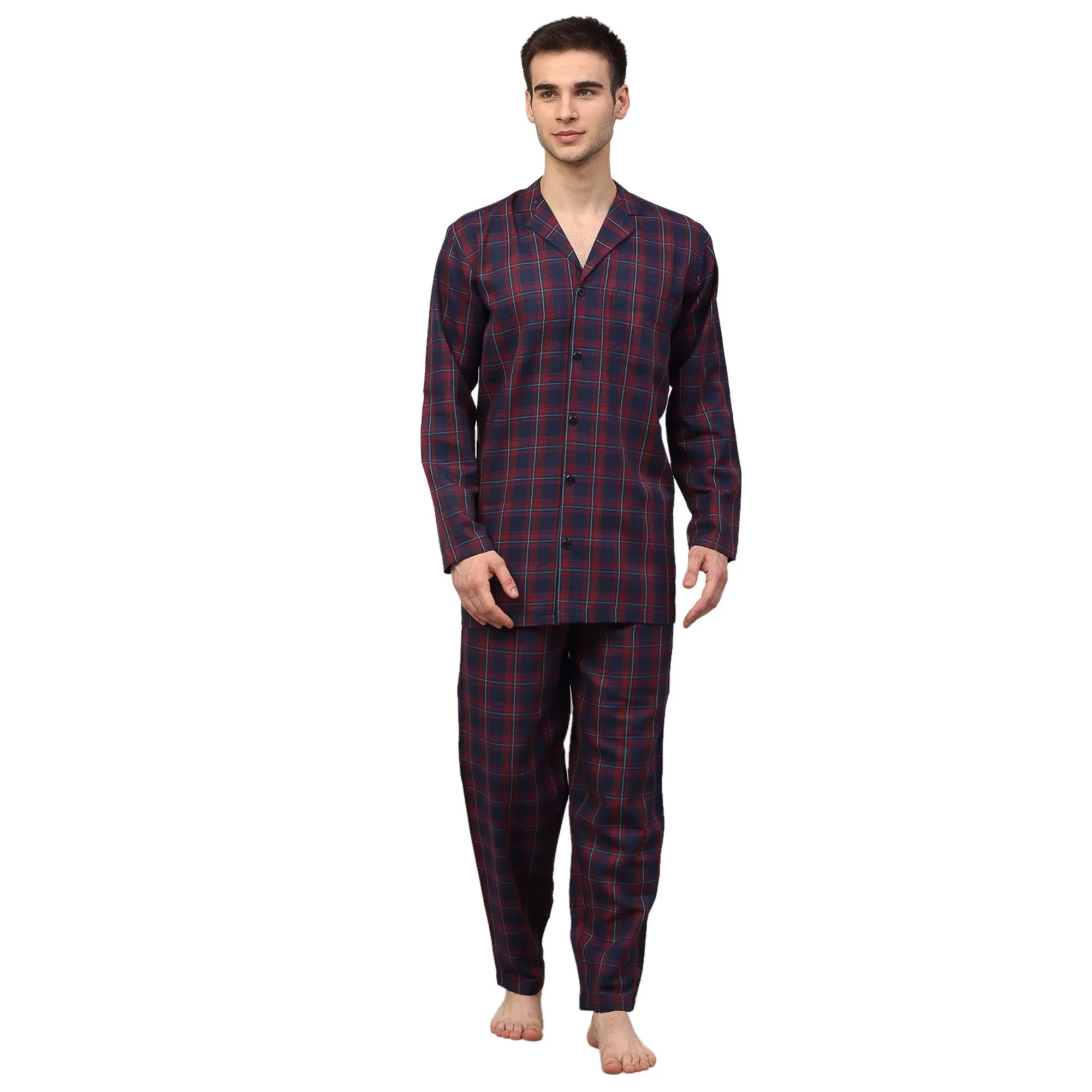 Jashvi Men's Blue Checked Night Suits