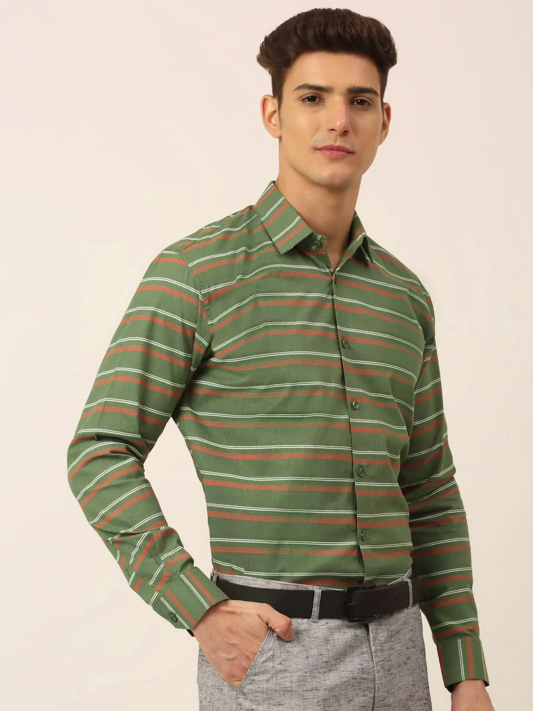 Jashvi Men's  Cotton Striped Formal Shirts