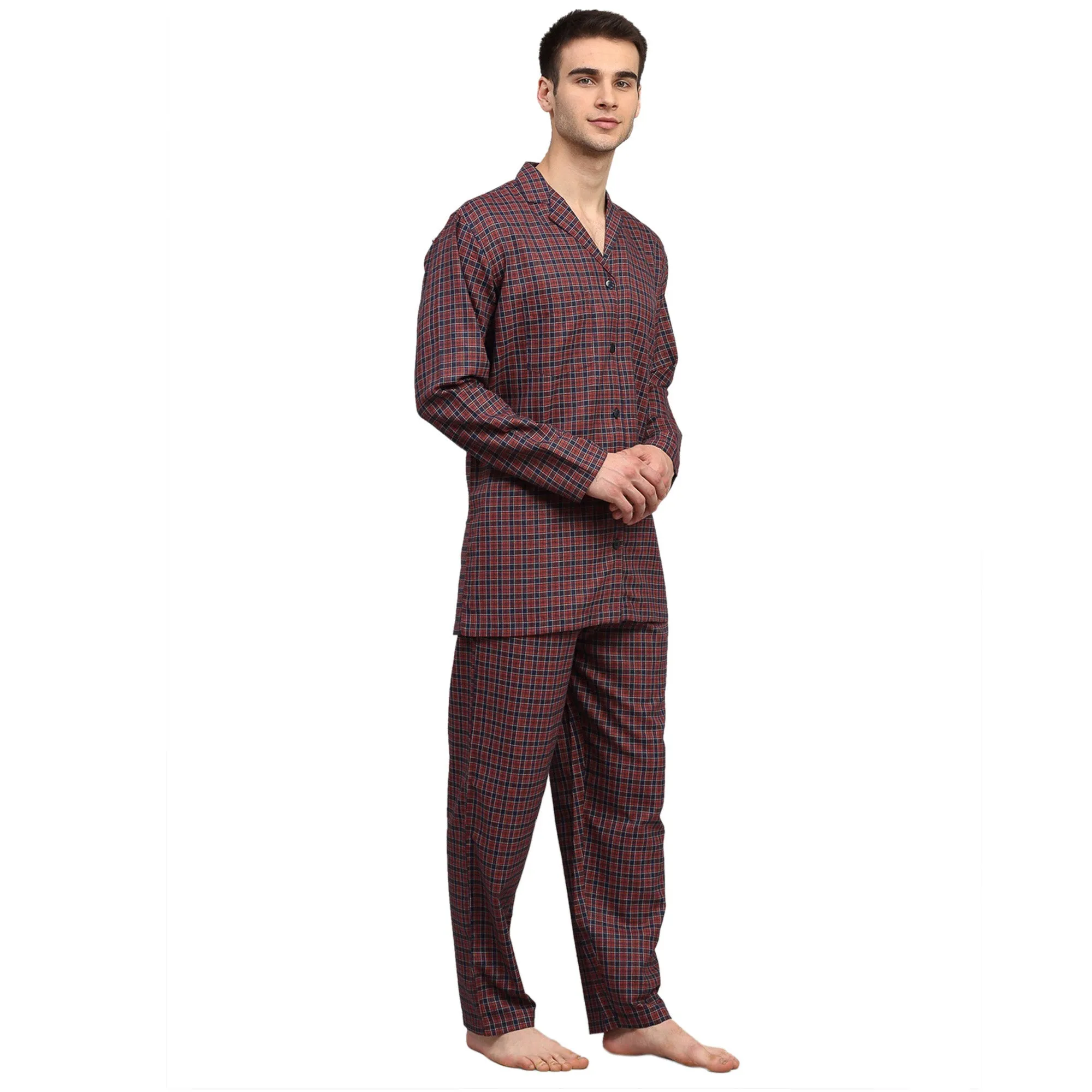 Jashvi Men's Maroon Checked Night Suits