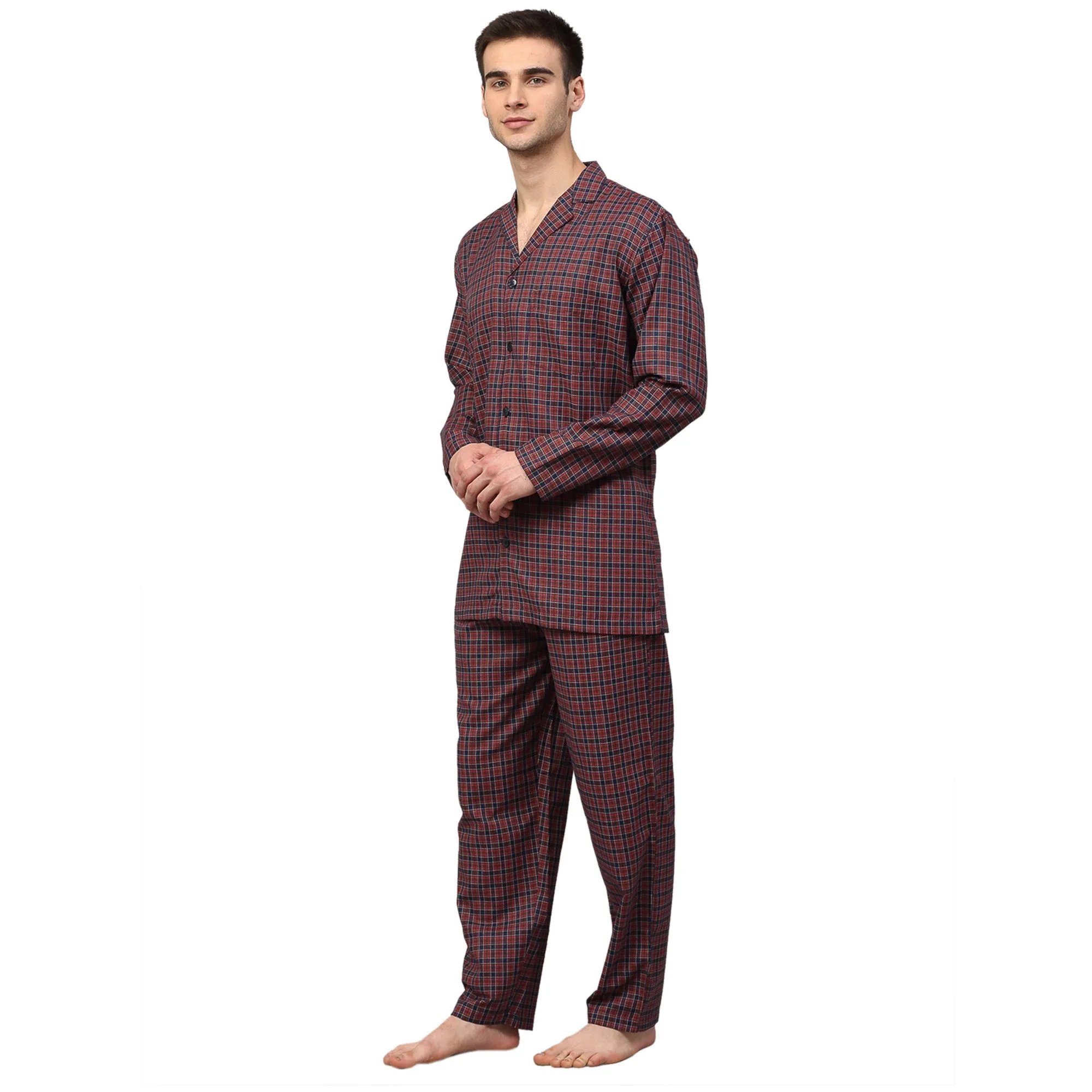 Jashvi Men's Maroon Checked Night Suits