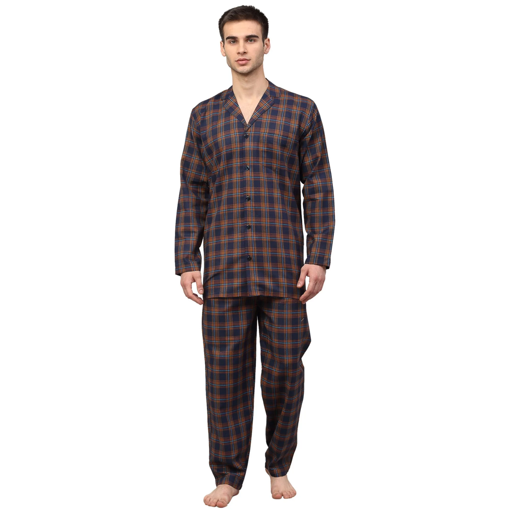 Jashvi Men's Orange Checked Night Suits