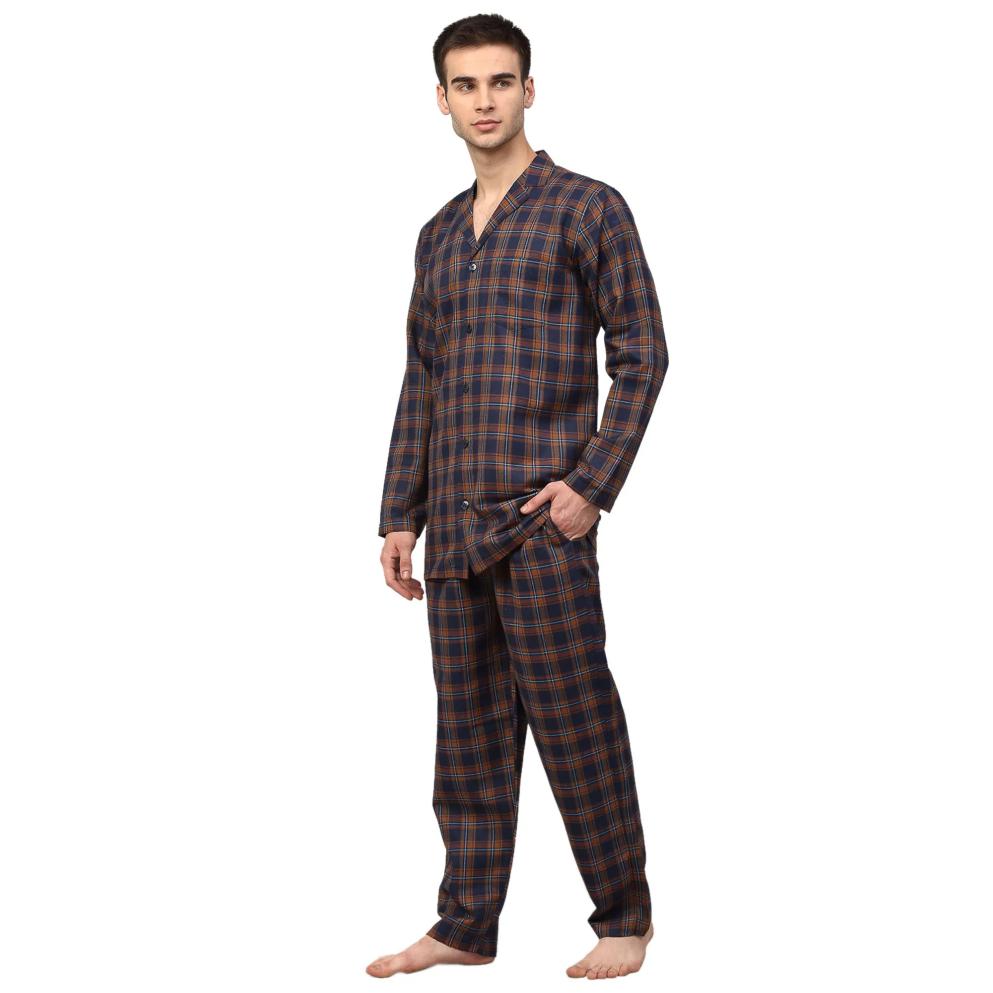 Jashvi Men's Orange Checked Night Suits