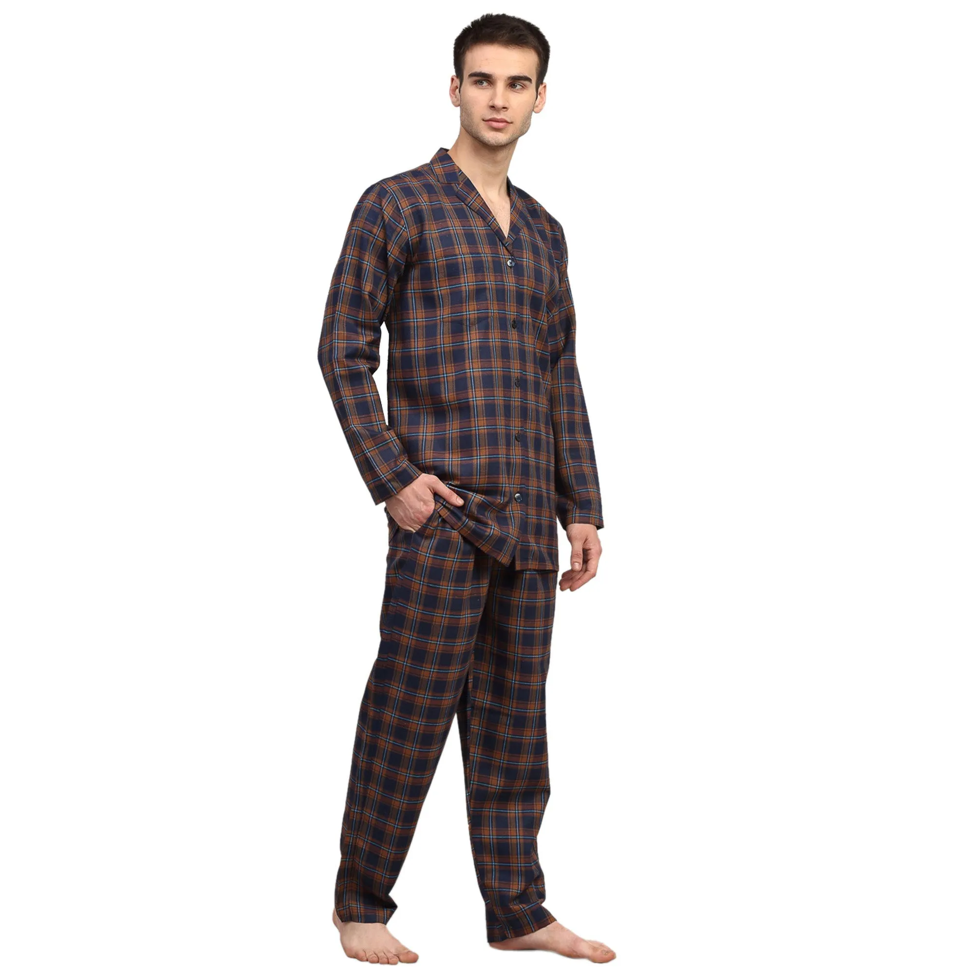 Jashvi Men's Orange Checked Night Suits