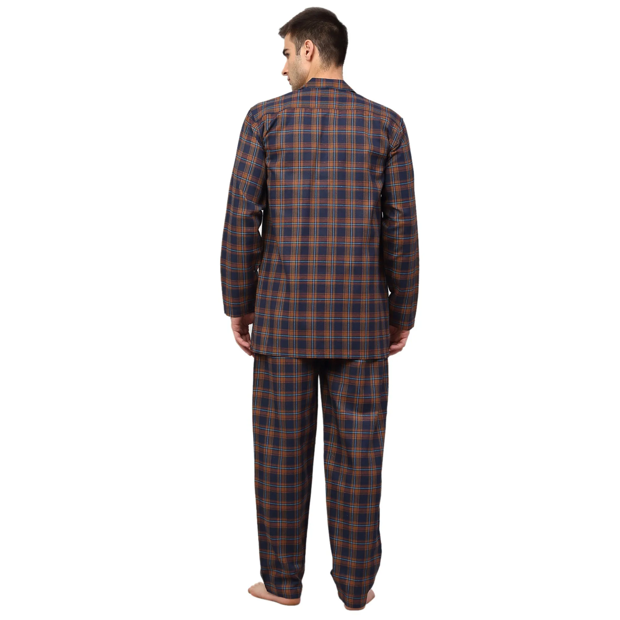 Jashvi Men's Orange Checked Night Suits