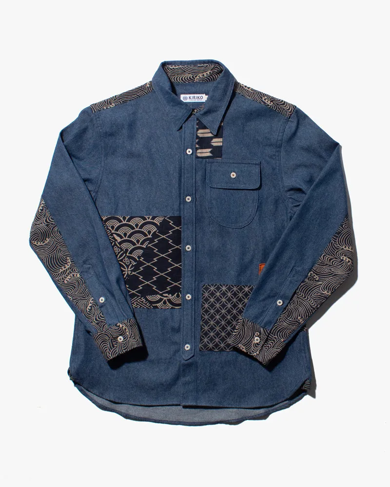 Kiriko Original Shirt, Long Sleeve Button-Up, Denim Workshirt, Patched Nami