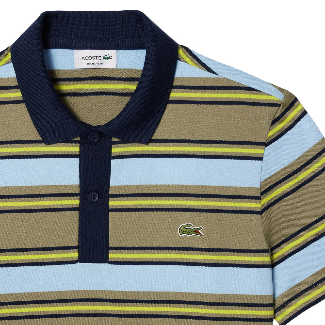 Lacoste Regular Fit Striped Cotton Polo Shirt Khaki Green / Blue