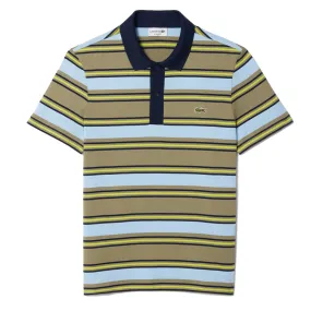 Lacoste Regular Fit Striped Cotton Polo Shirt Khaki Green / Blue