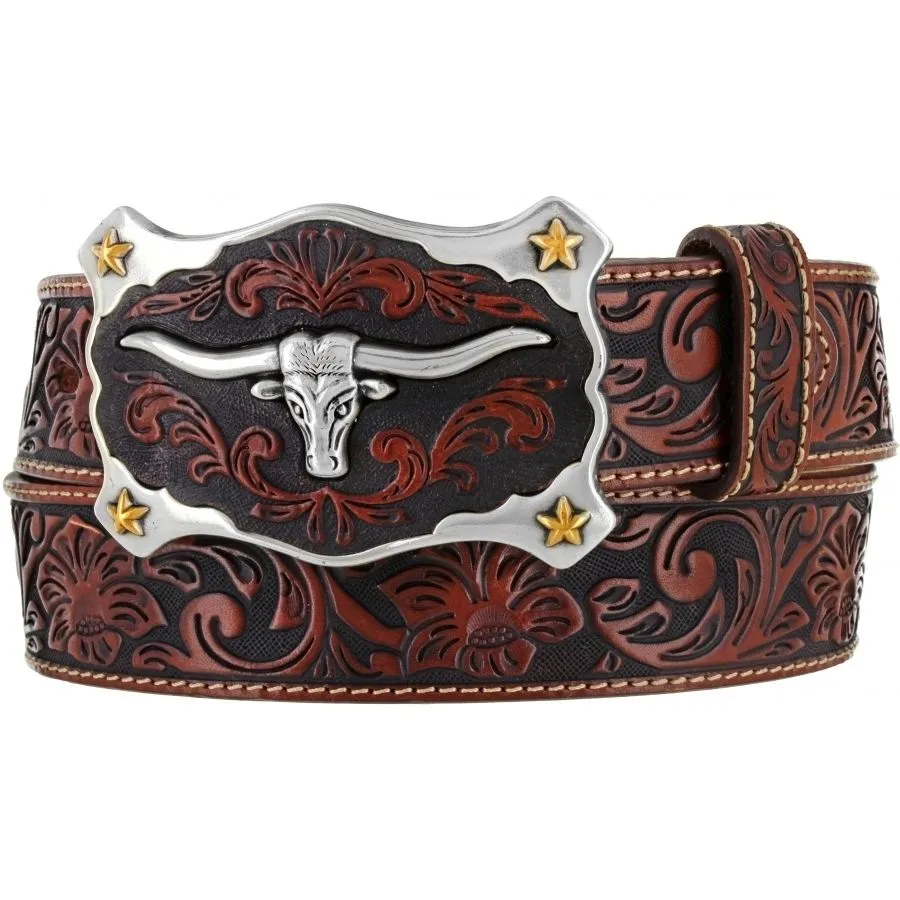 Leegin Justin Mens Floral Tooled Leather Belt Style C11194