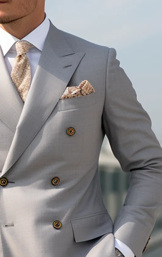 Light Grey Double Breasted Suit for Men Classic