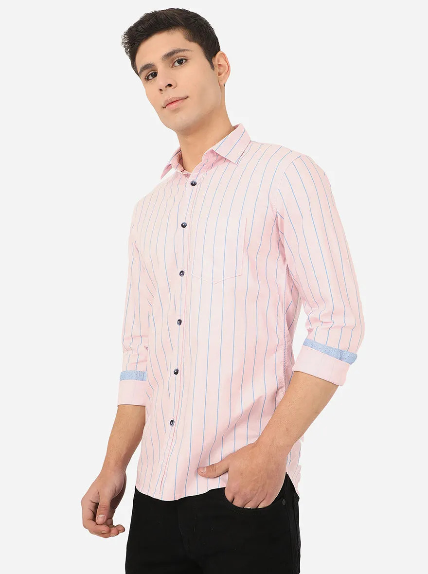 Light Pink Striped Slim Fit Semi Casual Shirt | JadeBlue