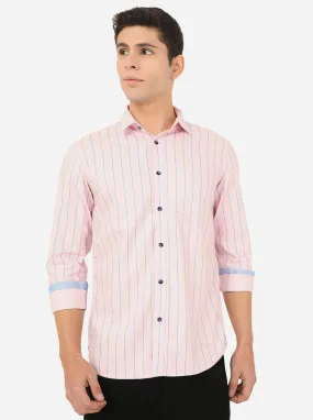 Light Pink Striped Slim Fit Semi Casual Shirt | JadeBlue