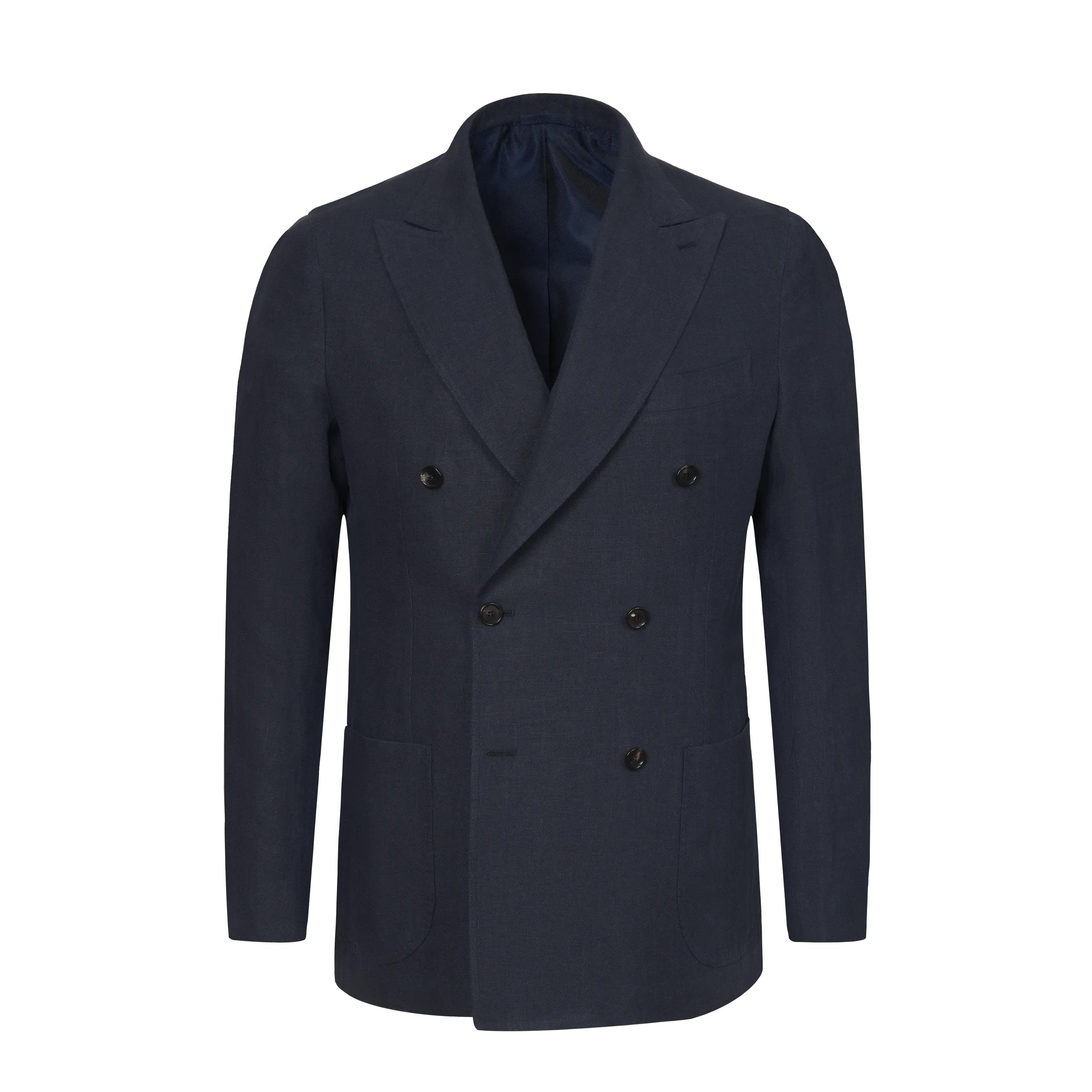 Linen Double-Breasted Jacket in Denim Blue