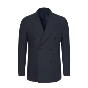 Linen Double-Breasted Jacket in Denim Blue