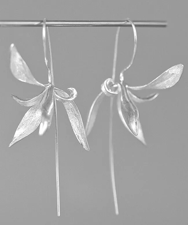 Loose Silk Sterling Silver Orchid Hoop Earrings LY2261