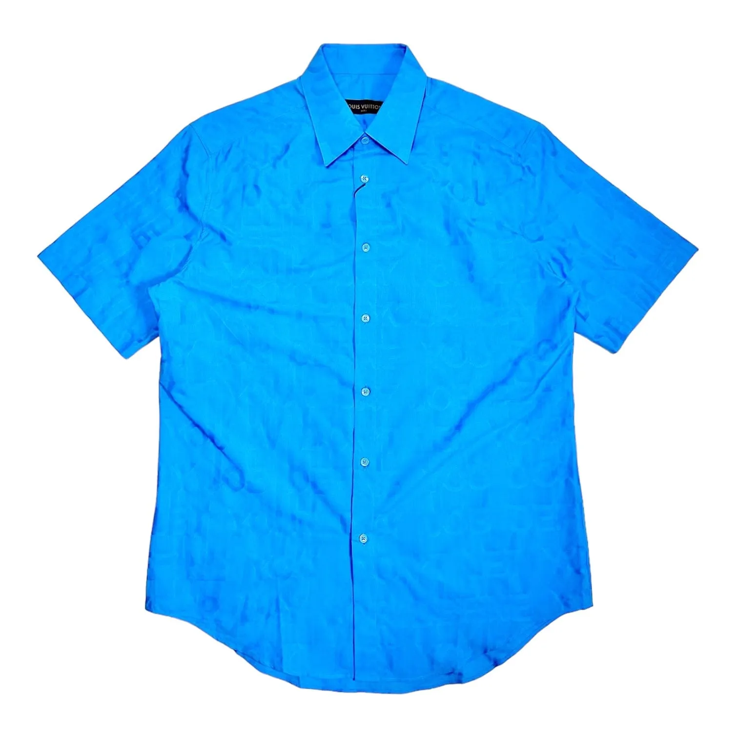 Louis Vuitton Tonal Letter Button Up Short Sleeve Shirt Blue